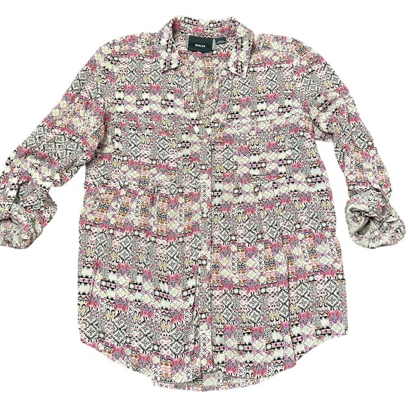 ANTHRO Maeve Womens pink black printed button down, Size Small - Picture 1 of 5